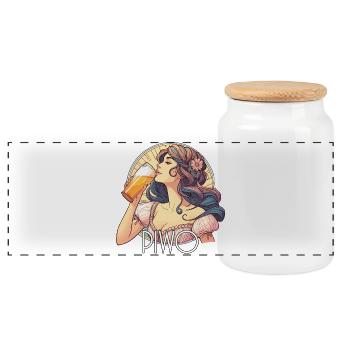 belle femme dégustant la bière Piwo Art Nouveau cadeau - Boîte à biscuits avec couvercle en bois - blanc - Devant