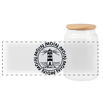 Phare de Moin Moin – Conception côtière maritime - Boîte à biscuits avec couvercle en bois - blanc - Devant