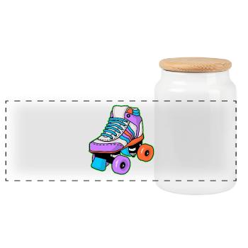 Roller Skating Skater - Panoramic Cookie Jar with Wooden Lid - white - Front