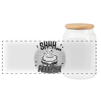 Shhh – Kein Foodbaby | Stillzeit Humor - Panorama Keksdose mit Holzdeckel - Weiß - Vorne