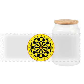 Darts, darts, darts, stickers, dartboard - Panoramic Cookie Jar with Wooden Lid - white - Front