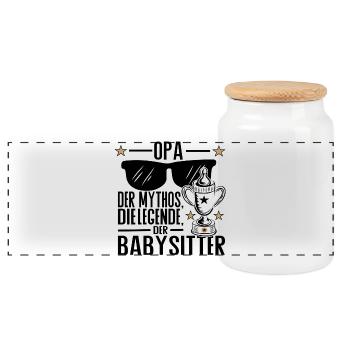 Opa – Der Mythos, die Legende, der Babysitter - Panorama Keksdose mit Holzdeckel - Weiß - Vorne