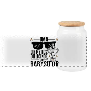 Oma – Der Mythos, die Legende, der Babysitter - Panorama Keksdose mit Holzdeckel - Weiß - Vorne