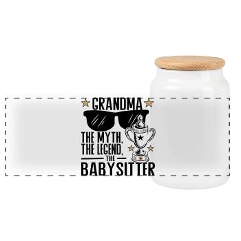 Grandma – The Myth, the Legend, the Babysitter - Panoramic Cookie Jar with Wooden Lid - white - Front