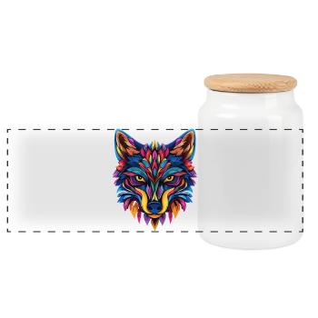 Illustration de Loup coloré - Boîte à biscuits avec couvercle en bois - blanc - Devant