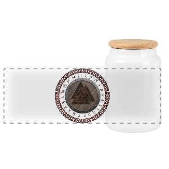 Valknut Wikingersymbol - Panorama Keksdose mit Holzdeckel - Weiß - Vorne