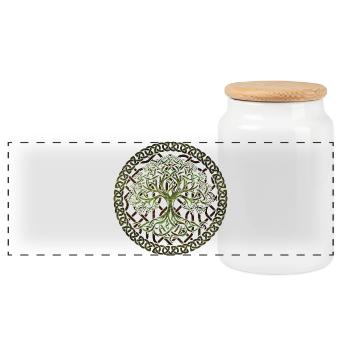 Yggdrasil Tree of Life - Panoramic Cookie Jar with Wooden Lid - white - Front