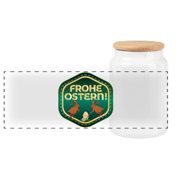 FROHE OSTERN OSTERHASE EIER GOLFSPIEL - Panorama Keksdose mit Holzdeckel - Weiß - Vorne