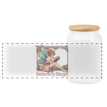 Reading Books Fairy Elf Magic Art Nouveau Gift - Panoramic Cookie Jar with Wooden Lid - white - Front