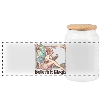 Reading Books Fairy Elf Magic Art Nouveau Gift - Panoramic Cookie Jar with Wooden Lid - white - Front