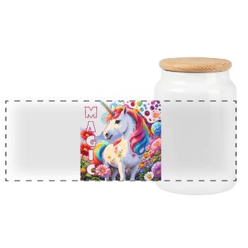 Magical unicorn in rainbow colors power animal - Panoramic Cookie Jar with Wooden Lid - white - Front