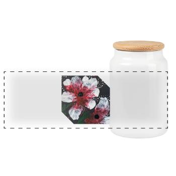 Floral Design - Panoramic Cookie Jar with Wooden Lid - white - Front