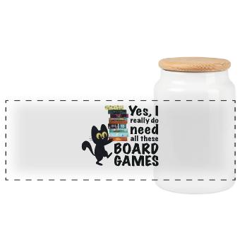 Board Game Funny Saying Cat - Panoramic Cookie Jar with Wooden Lid - white - Front