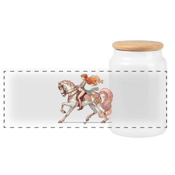 Dressurreiten Reiten Pferd edel dynamisch Geschenk - Panorama Keksdose mit Holzdeckel - Weiß - Vorne