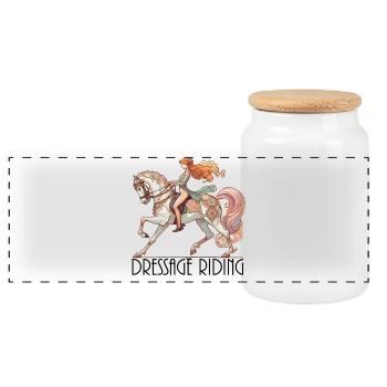 Dressurreiten Reiten Pferd edel dynamisch Geschenk - Panorama Keksdose mit Holzdeckel - Weiß - Vorne