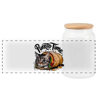 Purrito Cat - Panoramic Cookie Jar with Wooden Lid - white - Front