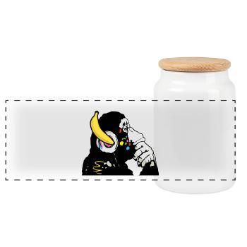 DJ chimpanzé , Casque banane - Boîte à biscuits avec couvercle en bois - blanc - Devant