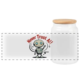 Never Trust AI - Panorama Keksdose mit Holzdeckel - Weiß - Vorne