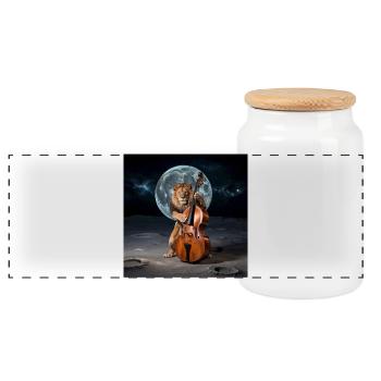 Leo joue de la contrebasse sur la lune contrebassiste - Boîte à biscuits avec couvercle en bois - blanc - Devant