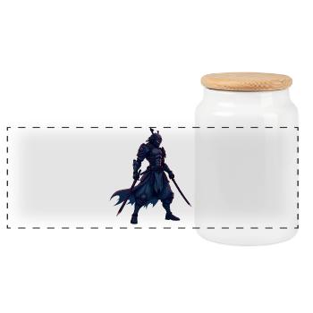 Cyber Samurai Warrior Illustration - Panoramic Cookie Jar with Wooden Lid - white - Front