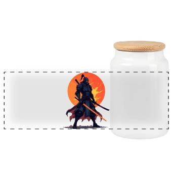 Dark Ninja Warrior with Fiery Blade - Panoramic Cookie Jar with Wooden Lid - white - Front