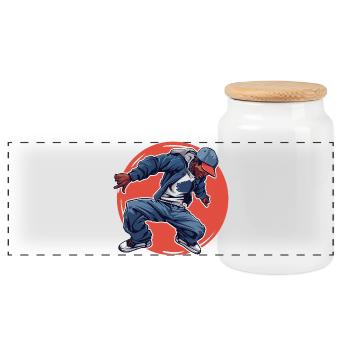 Breakdancing - Panoramic Cookie Jar with Wooden Lid - white - Front
