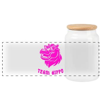 Team Hippo - Panoramic Cookie Jar with Wooden Lid - white - Front