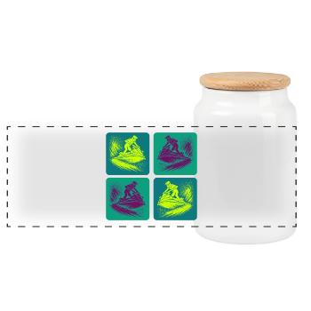 Jet Ski Splash Art – Neon Ride - Boîte à biscuits avec couvercle en bois - blanc - Devant