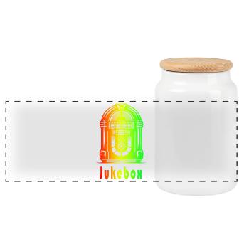 Retro Jukebox – Rainbow Vibes - Panorama Keksdose mit Holzdeckel - Weiß - Vorne