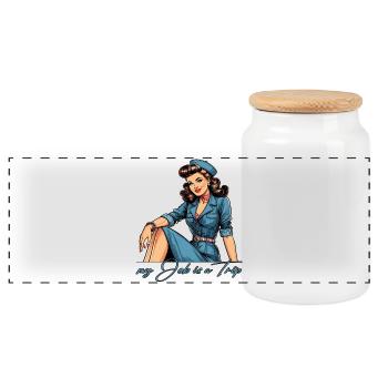 Pin Up Retro Stewardess Beruf Reise Geschenk - Panorama Keksdose mit Holzdeckel - Weiß - Vorne