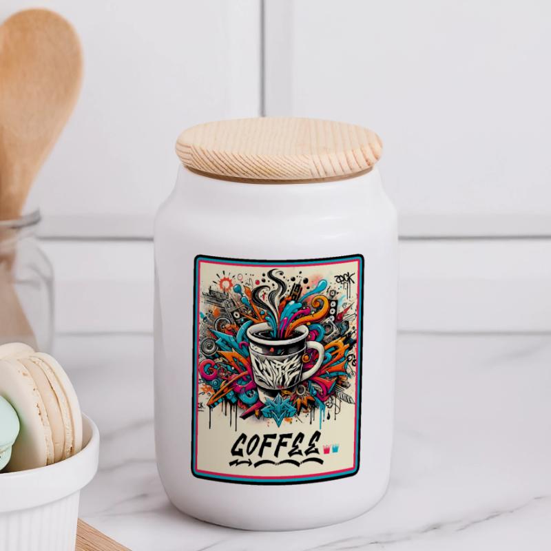 Explosion de graffitis de café Boîte à biscuits avec couvercle en bois