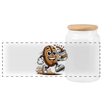 Coffee to Go – Happy Coffee Bean - Panoramic Cookie Jar with Wooden Lid - white - Front
