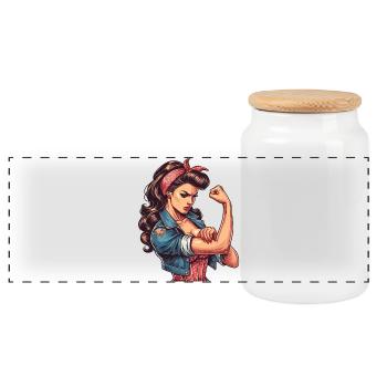 Strong Confident Woman Rockabilly Gift - Panoramic Cookie Jar with Wooden Lid - white - Front