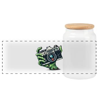 Zombie Camera - Panoramic Cookie Jar with Wooden Lid - white - Front