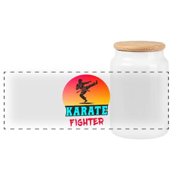 Karaté Fighter – Style Sunset - Boîte à biscuits avec couvercle en bois - blanc - Devant