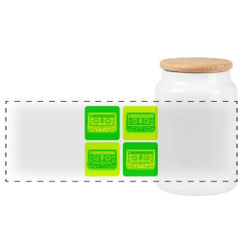 Retro Kassette – Vintage Musik Design - Panorama Keksdose mit Holzdeckel - Weiß - Vorne