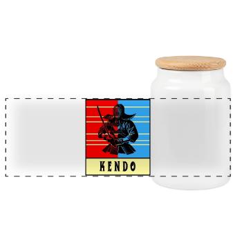 Kendo Fighter - Panoramic Cookie Jar with Wooden Lid - white - Front