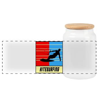 Kitesurfing Sport Design - Panoramic Cookie Jar with Wooden Lid - white - Front
