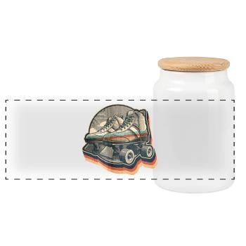 Vintage Sommer Retro Disco Grafikdesign Rollschuh - Panorama Keksdose mit Holzdeckel - Weiß - Vorne