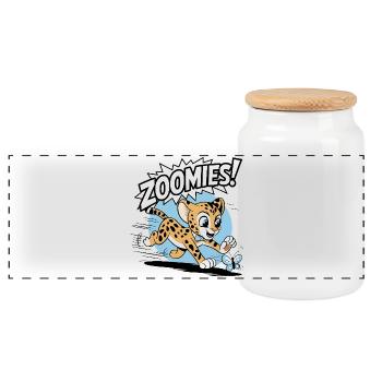 Zoomies – Guépard à la poursuite d’un papillon - Boîte à biscuits avec couvercle en bois - blanc - Devant