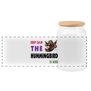 Keep calm - the hummingbird is here - Panoramic Cookie Jar with Wooden Lid - white - Front