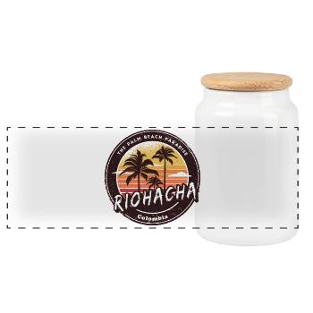 Riohacha Palmiers Plage Design - Boîte à biscuits avec couvercle en bois - blanc - Devant