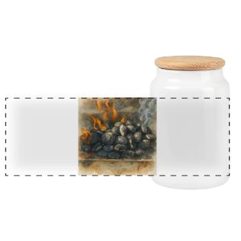Grillkunst in Aquarell – Glut & Flammen BBQ - Panorama Keksdose mit Holzdeckel - Weiß - Vorne