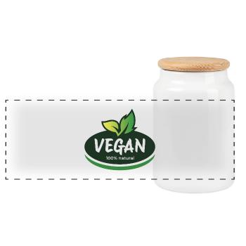 Vegan Nature Leaf Emblem - Panoramic Cookie Jar with Wooden Lid - white - Front