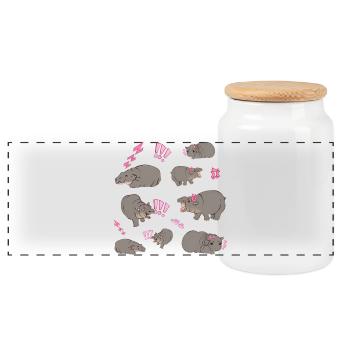 Mignon petit hippopotame nain / bébé hippopotame - Boîte à biscuits avec couvercle en bois - blanc - Devant