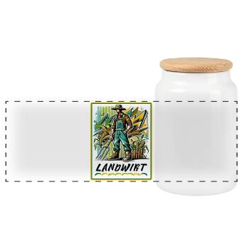 Proud farmer in graffiti style - Panoramic Cookie Jar with Wooden Lid - white - Front