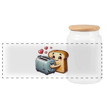 Toast Bread Loves Toaster - Panoramic Cookie Jar with Wooden Lid - white - Front