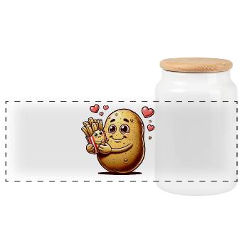La pomme de terre aime les frites - Boîte à biscuits avec couvercle en bois - blanc - Devant
