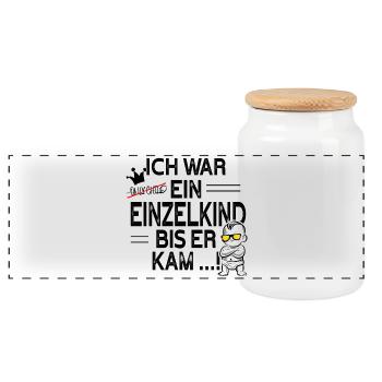 Einzelkind war ich … bis ER kam! - Panorama Keksdose mit Holzdeckel - Weiß - Vorne