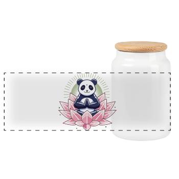 Meditating panda on lotus flower - Panoramic Cookie Jar with Wooden Lid - white - Front